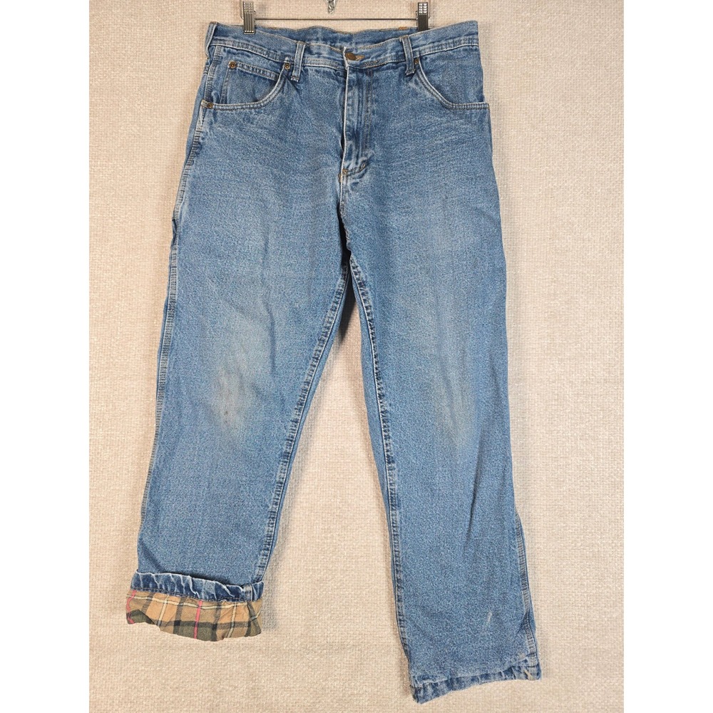 Lakin & McKey Mens Flannel Lined‎ Denim Jeans Blue Medium Wash 34x30 Plaid Lined